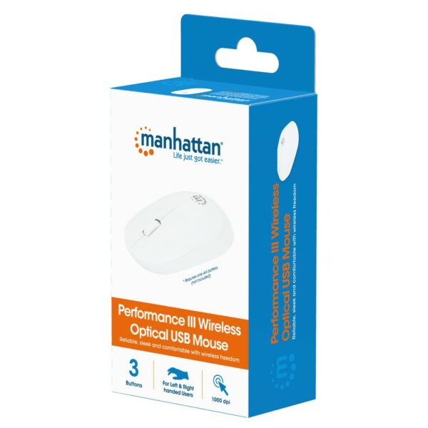 Manhattan Wireless Optical USB Mouse, White