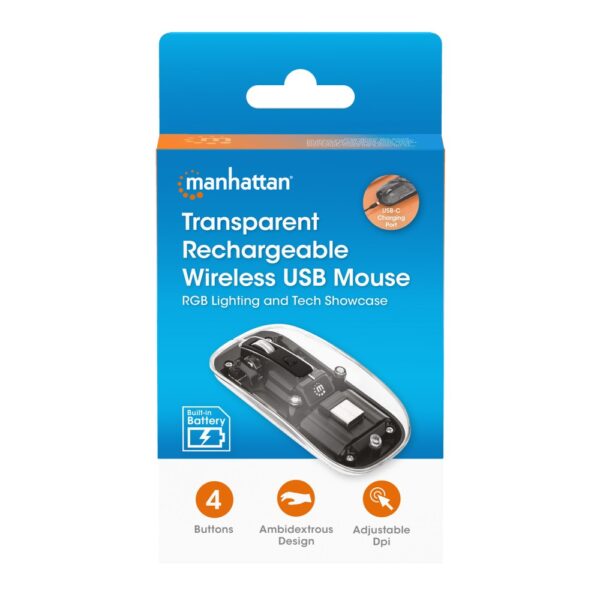 Transparent Rechargeable Wireless USB Mouse Clear / White - Image 2