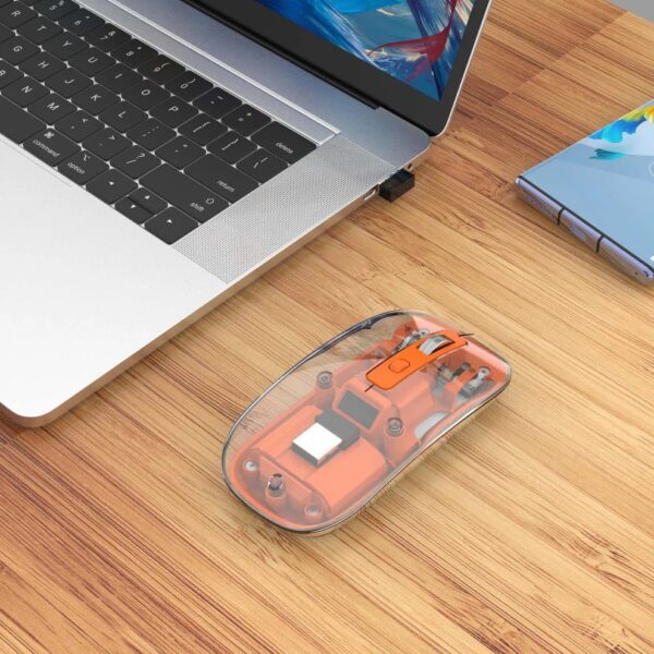 Transparent Rechargeable Wireless USB Mouse Clear / Orange - Image 3