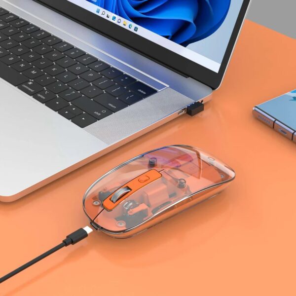 Transparent Rechargeable Wireless USB Mouse Clear / Orange - Image 7