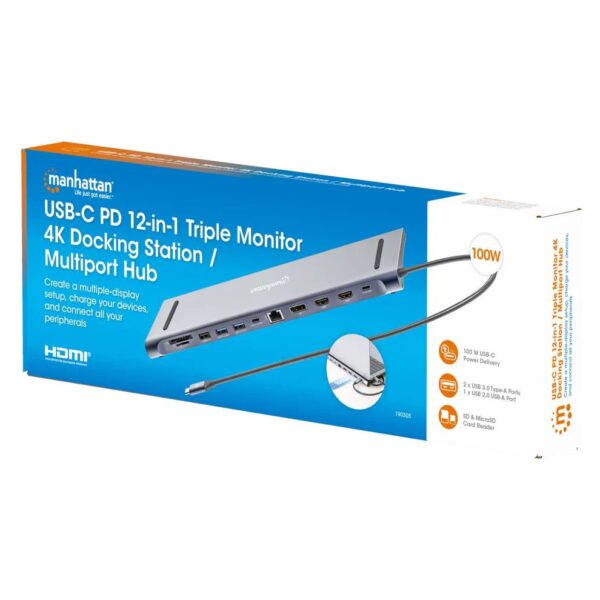 USB-C PD 12-in-1 Triple Monitor 4K Docking Station / Multiport Hub