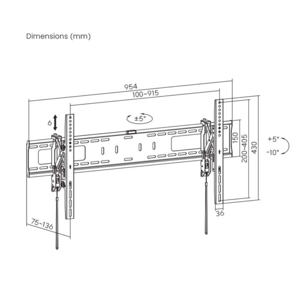 Anti-Theft Tilting TV Wall Mount with Extension for 43" to 90" up to 75 kg - Image 7